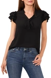 Cece Ruffle Tie Neck Top In Rich Black