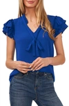 Cece Ruffle Tie Neck Top In Deep Royal Blue