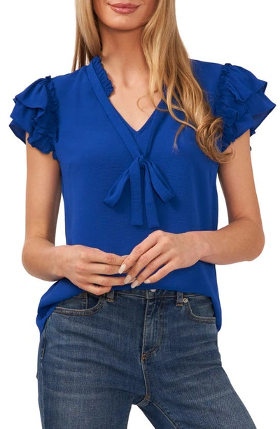 Shop Cece Ruffle Tie Neck Top In Deep Royal Blue