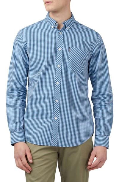 Ben Sherman Check Cotton Button-down Shirt In Blue Denim