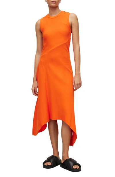 Allsaints Gia Sleeveless Rib Midi Dress In Pop Orange