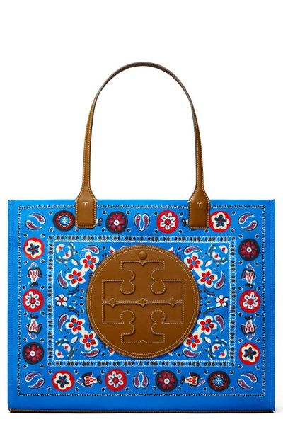 Tory Burch Small Ella Floral Print Tote In Pisces Dream Blue