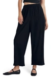 Madewell Crinkled Straight Leg Crop Crepe Pants In True Black