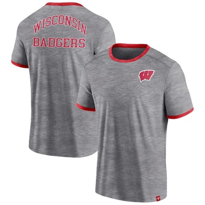 Fanatics Branded Heather Gray Wisconsin Badgers Classic Stack Ringer T-shirt