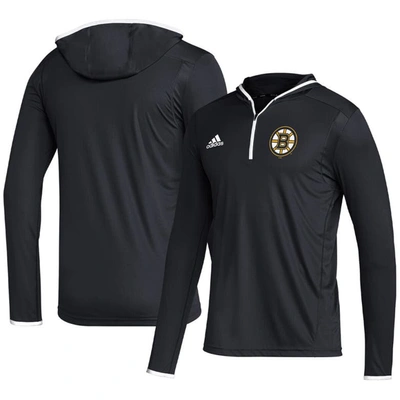 Adidas Originals Adidas Black Boston Bruins Team Long Sleeve Quarter-zip Hoodie T-shirt