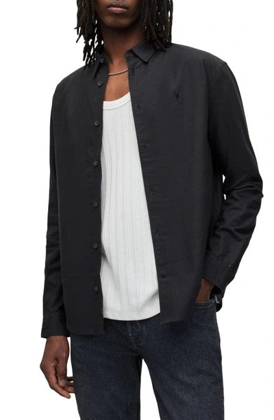 Allsaints Hermosa Relaxed Fit Cotton Button-up Shirt In Black
