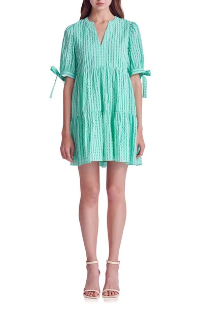 English Factory Texture Puff Sleeve Dress In Green