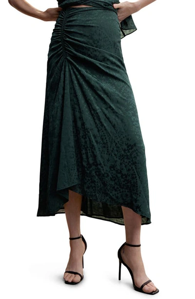 Mango Gathered Jacquard Midi Skirt In Green