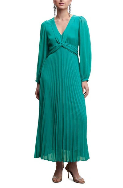 Mango Pleated Long Sleeve Maxi Dress In Turquoise