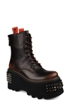 Zigi Leysa Studded Platform Combat Boot In Brown Leather