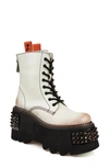 Zigi Leysa Studded Platform Combat Boot In White Leather