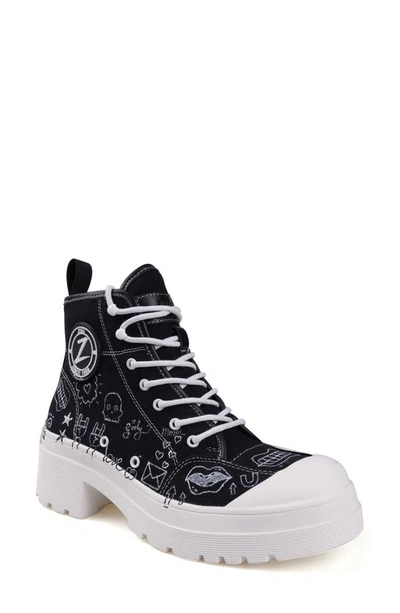 Zigi Belisa Platform High Top Sneaker In Black Canvas