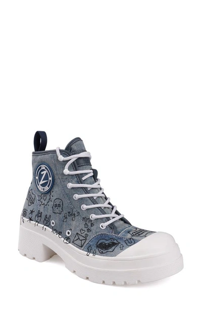 Zigi Belisa Platform High Top Sneaker In Blue Denim