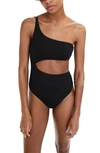 Mango Cutout Strappy One-shoulder One-piece Swimsuit In Black