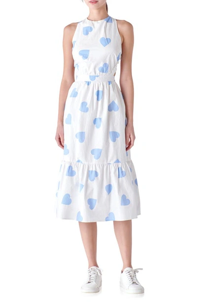 English Factory Heart Shape Crossback Midi Dress In White/blue