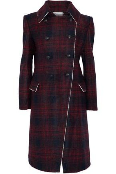 Pierre Balmain Woman Double-breasted Checked Brushed Felt Coat Black