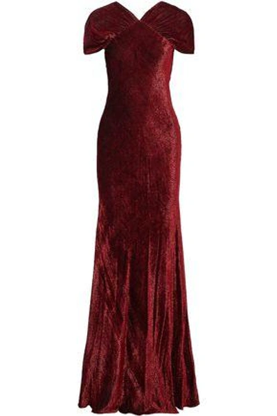 Rosetta Getty Woman Ruched Devoré-velvet Gown Claret