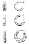 La Rocks Rope Texture Hoop Earring Set In Silver
