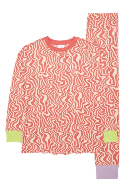 Treasure & Bond Kids' Print Two-piece Pajamas In Coral Rose Tea Swirl