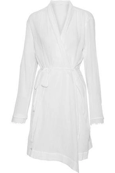 Skin Woman Lace-trimmed Crinkled Cotton-gauze Robe White