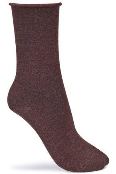 Brunello Cucinelli Woman Metallic Cashmere-blend Socks Burgundy