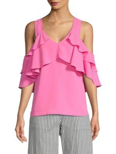 Trina Turk Sebastapol Crepe Ruffle Top In Flamingo