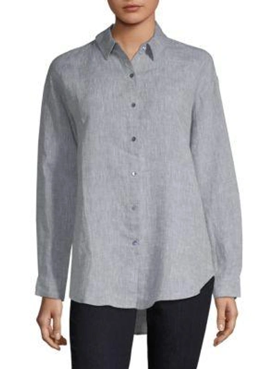 Eileen Fisher Organic Linen Button-down Shirt In Chambray