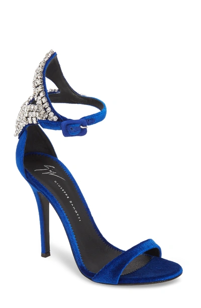 Giuseppe Zanotti Alien Velvet & Crystal Stiletto Sandals In Electric Blue
