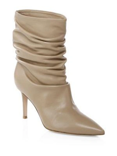 Gianvito Rossi Gathered Leather Booties In Bisque