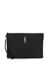 Saint Laurent Monogram Ysl Quilted Leather Tablet Pouch Bag In Black