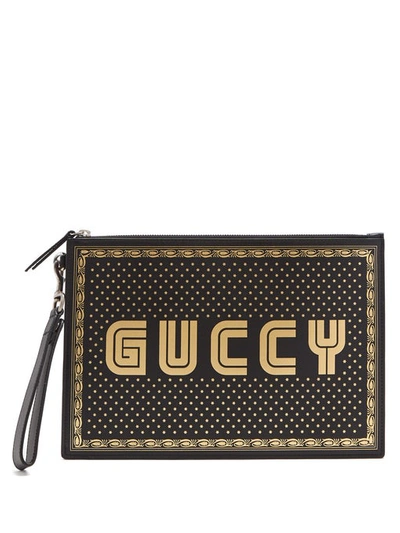 Gucci Printed Leather Pouch In Black
