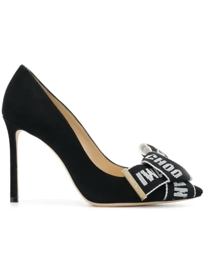 Jimmy Choo Tegan 100 Logo-embroidered Canvas And Suede Pumps In Black/chalk