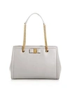 Ferragamo Melike Medium Leather Shoulder Bag In Pale Gray/gold