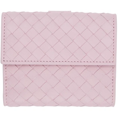 Bottega Veneta Pink Intrecciato Mini Foldover Wallet In 5810 Drague