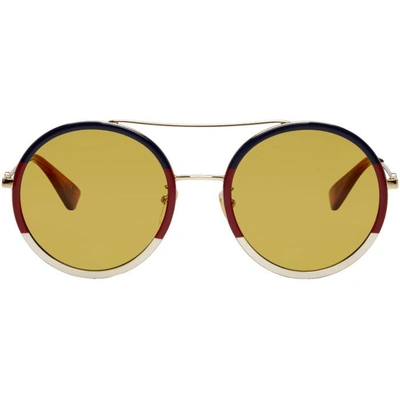 Gucci Multicolor Web Block Pilot Sunglasses In 015 Multic