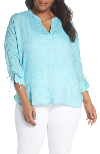 Nic + Zoe Cliff View Linen Top In Aqua Mix