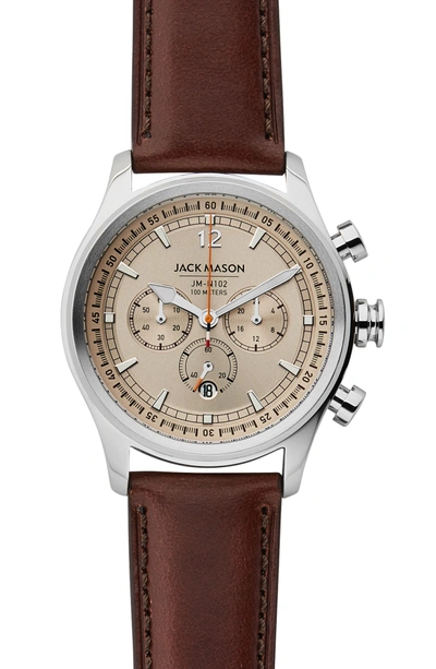 Jack Mason Nautical Chronograph Leather Strap Watch, 42mm In Khaki/ Brown