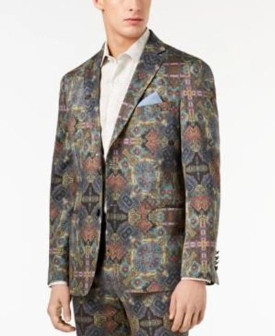 Tallia Orange Men's Modern-fit Olive Printed Suit Jacket