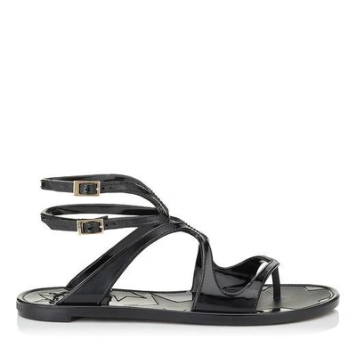 Jimmy Choo Lance Jelly Black Rubber Jelly Sandals In Black/gold