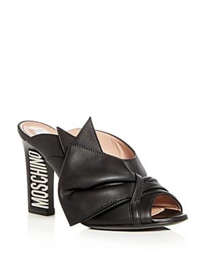 Moschino Women's Leather Bow High Block Heel Slide Sandals In Black