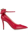 Gucci Women's Queen Margaret Leather Pointed Toe Ankle Strap Pumps In Red