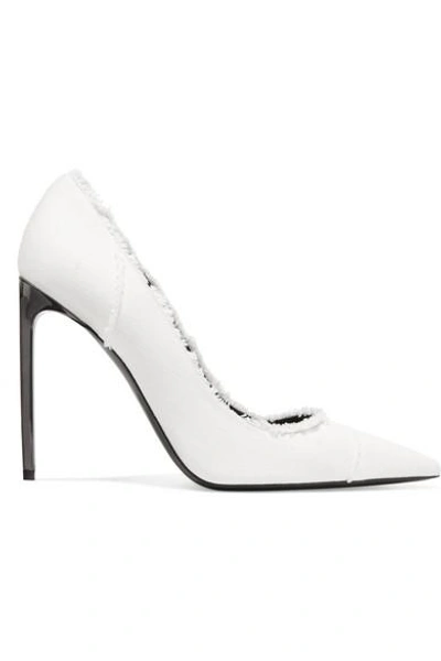 Tom Ford Frayed Twill Pumps In White