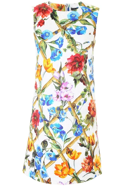 Dolce & Gabbana Floral Trellis Jacquard Mini Dress In Multi