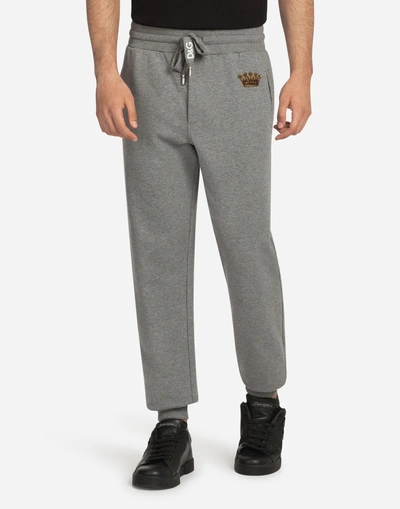 Dolce & Gabbana Cotton Jogging Pants With Patches In Gray
