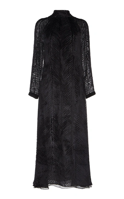 Sandra Mansour Mousseline Velvet Midi Dress In Black
