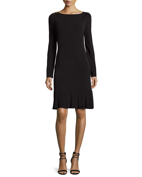 Tory Burch Long-sleeve Ruffle-hem Jersey Dress, Black | ModeSens