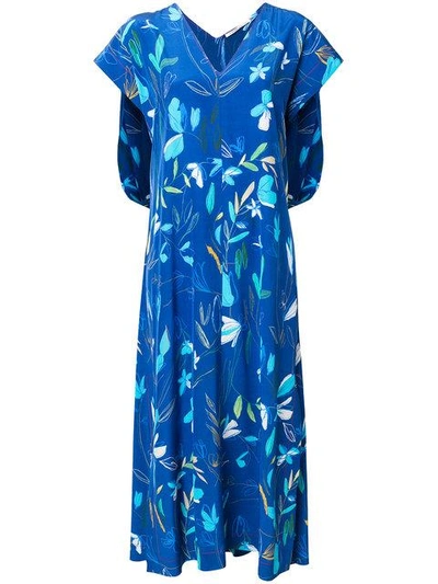 Agnona Short-sleeve Floral Dress In Blue