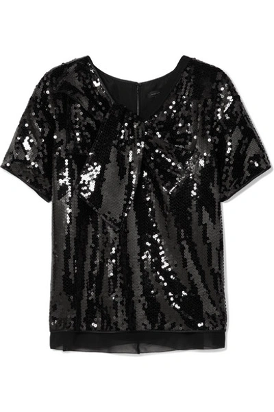 Marc Jacobs Short-sleeve V-neck Sequined Top W/ Bow In Black
