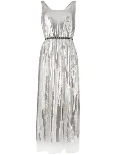 Marc Jacobs Scoop-neck Sleeveless Mirrored-sequins Belted Cocktail Dress In Argento