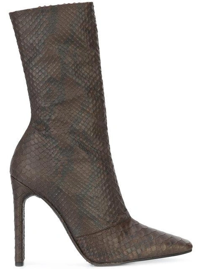 Yeezy Snake Effect Calf Boots In Brown